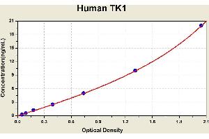 Diagramm of the ELISA kit to detect Human TK1with the optical density on the x-axis and the concentration on the y-axis. (TK1 ELISA 试剂盒)