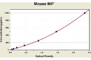 Diagramm of the ELISA kit to detect Mouse M1 Fwith the optical density on the x-axis and the concentration on the y-axis. (MIF ELISA 试剂盒)