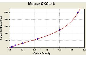 Diagramm of the ELISA kit to detect Mouse CXCL16with the optical density on the x-axis and the concentration on the y-axis. (CXCL16 ELISA 试剂盒)