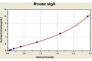 Diagramm of the ELISA kit to detect Mouse s1 gAwith the optical density on the x-axis and the concentration on the y-axis. (IgA Secretory Component ELISA 试剂盒)