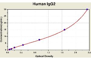 Diagramm of the ELISA kit to detect Human 1 gG2with the optical density on the x-axis and the concentration on the y-axis. (IgG2 ELISA 试剂盒)