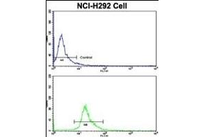 Flow cytometric analysis of NCI- cells using C Antibody (Center)(bottom histogram) compared to a negative control cell (top histogram). (PROCR 抗体  (AA 104-132))
