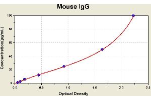 Diagramm of the ELISA kit to detect Mouse 1 gGwith the optical density on the x-axis and the concentration on the y-axis. (IgG ELISA 试剂盒)