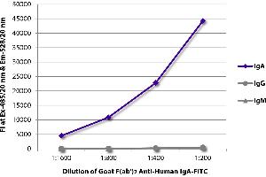 FLISA plate was coated with purified human IgA, IgG, and IgM. (山羊 anti-人 IgA Antibody (FITC))