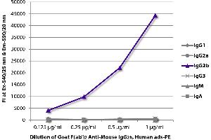 FLISA plate was coated with purified mouse IgG1, IgG2a, IgG2b, IgG3, IgM, and IgA. (山羊 anti-小鼠 IgG2b Antibody (PE) - Preadsorbed)