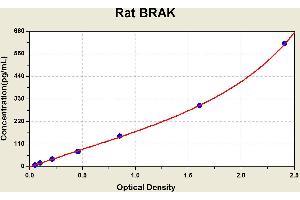 Diagramm of the ELISA kit to detect Rat BRAKwith the optical density on the x-axis and the concentration on the y-axis. (CXCL14 ELISA 试剂盒)