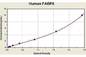 Diagramm of the ELISA kit to detect Human FABP8with the optical density on the x-axis and the concentration on the y-axis. (PMP2 ELISA 试剂盒)