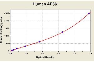 Diagramm of the ELISA kit to detect Human AP36with the optical density on the x-axis and the concentration on the y-axis. (AP36 ELISA 试剂盒)