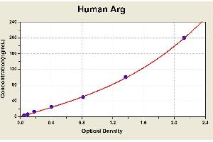 Diagramm of the ELISA kit to detect Human Argwith the optical density on the x-axis and the concentration on the y-axis. (Liver Arginase ELISA 试剂盒)